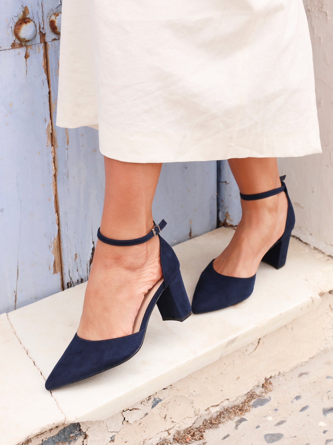 Davina Wide Fit Navy Faux Suede Court Heels
