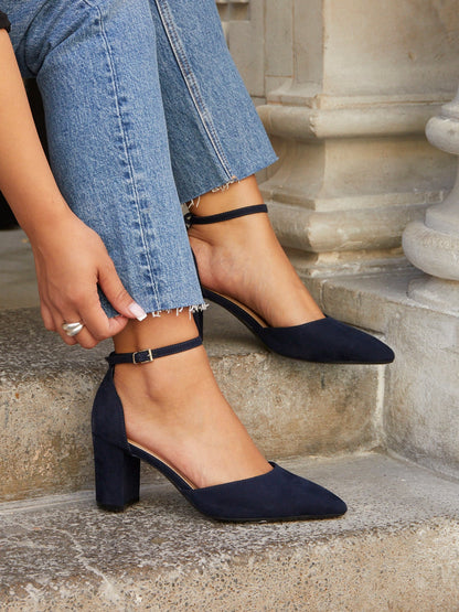 Davina Wide Fit Navy Faux Suede Court Heels