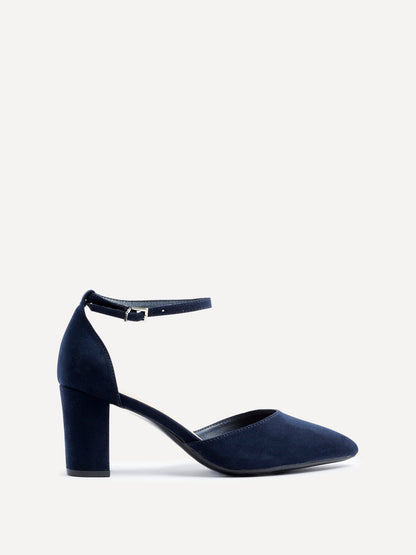 Davina Wide Fit Navy Faux Suede Court Heels