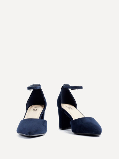 Davina Wide Fit Navy Faux Suede Court Heels