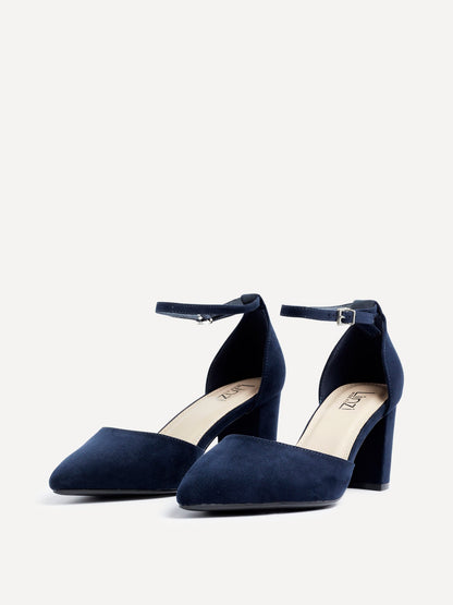 Davina Wide Fit Navy Faux Suede Court Heels