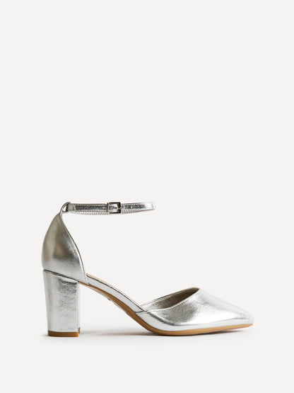 Davina Wide Fit Silver Faux Leather Court Heels