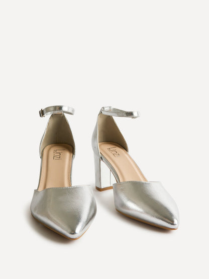 Davina Wide Fit Silver Faux Leather Court Heels