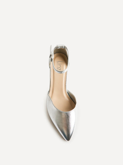 Davina Wide Fit Silver Faux Leather Court Heels