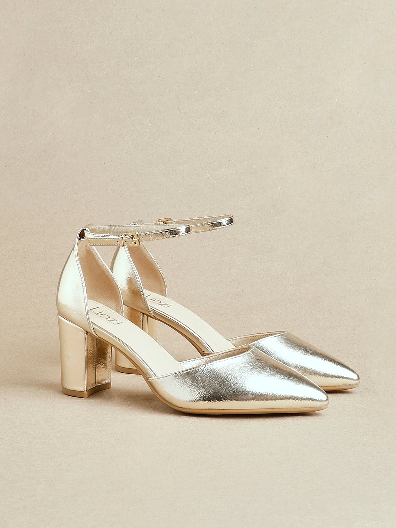 Davina Wide Fit Gold Faux Leather Court Heels