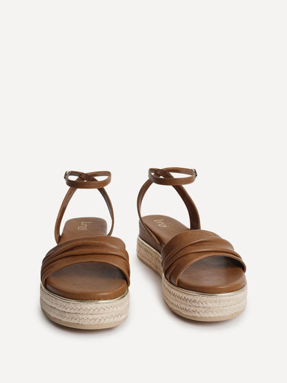 Dazed Tan Faux Leather Flatform Sandals