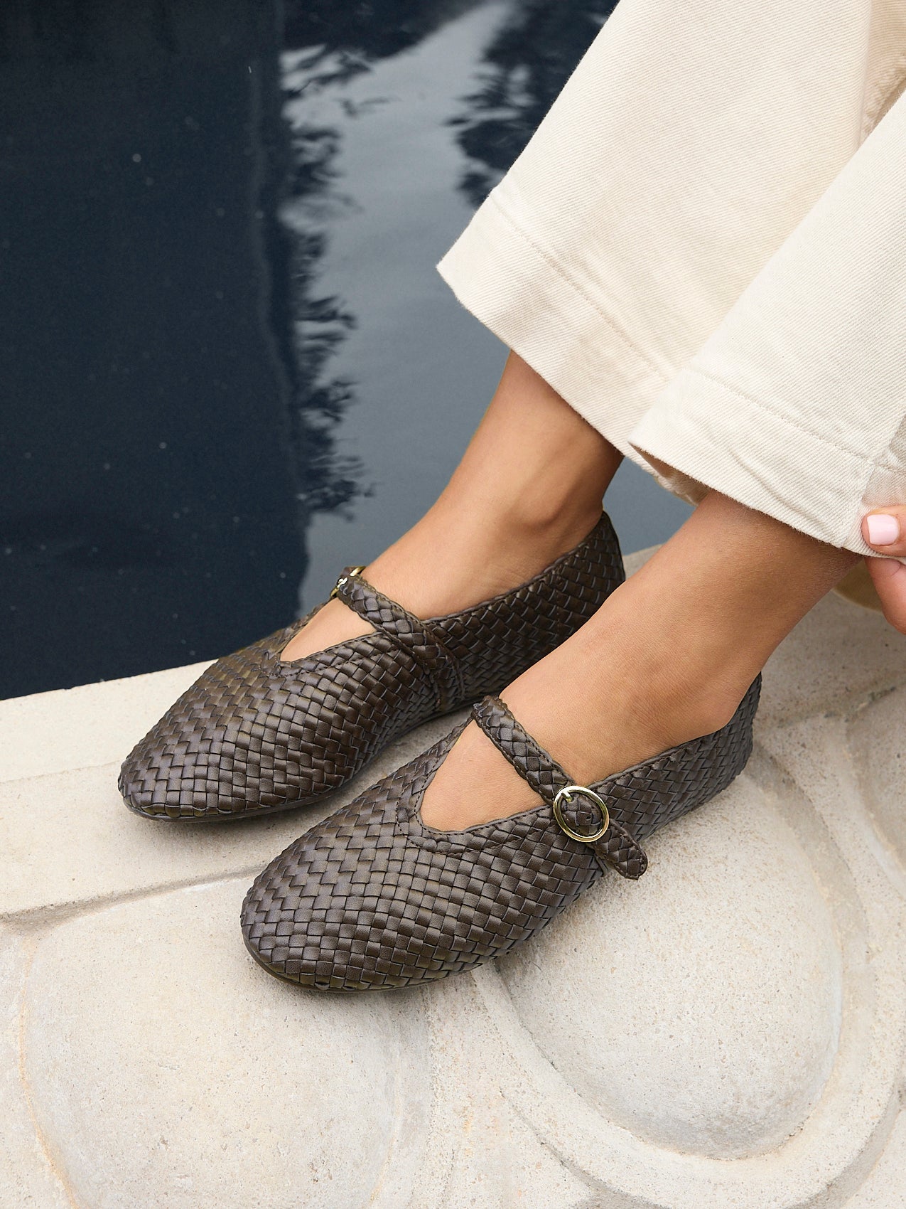 Debut Brown Handwoven Ballet Flats