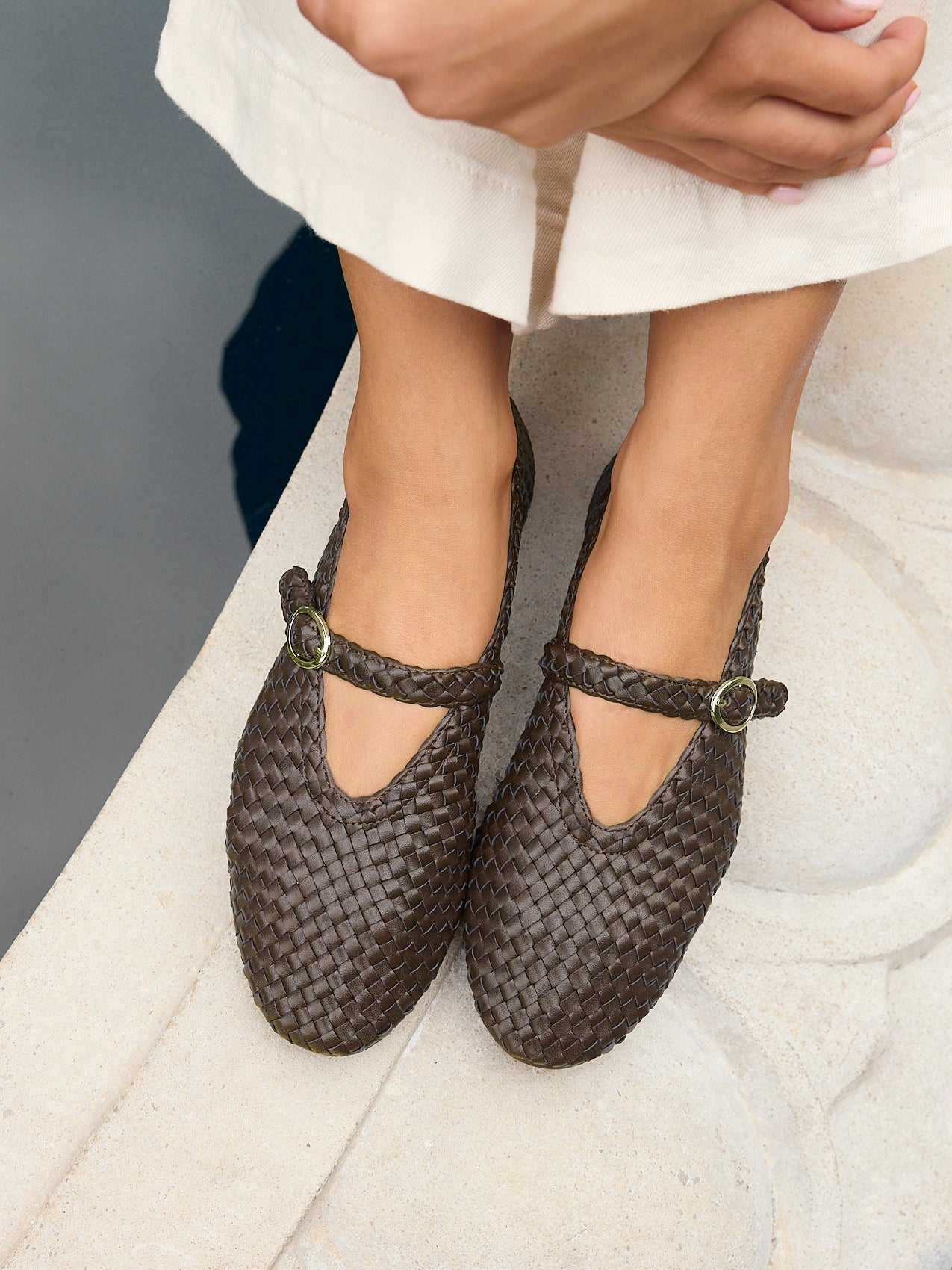 Debut Brown Handwoven Ballet Flats