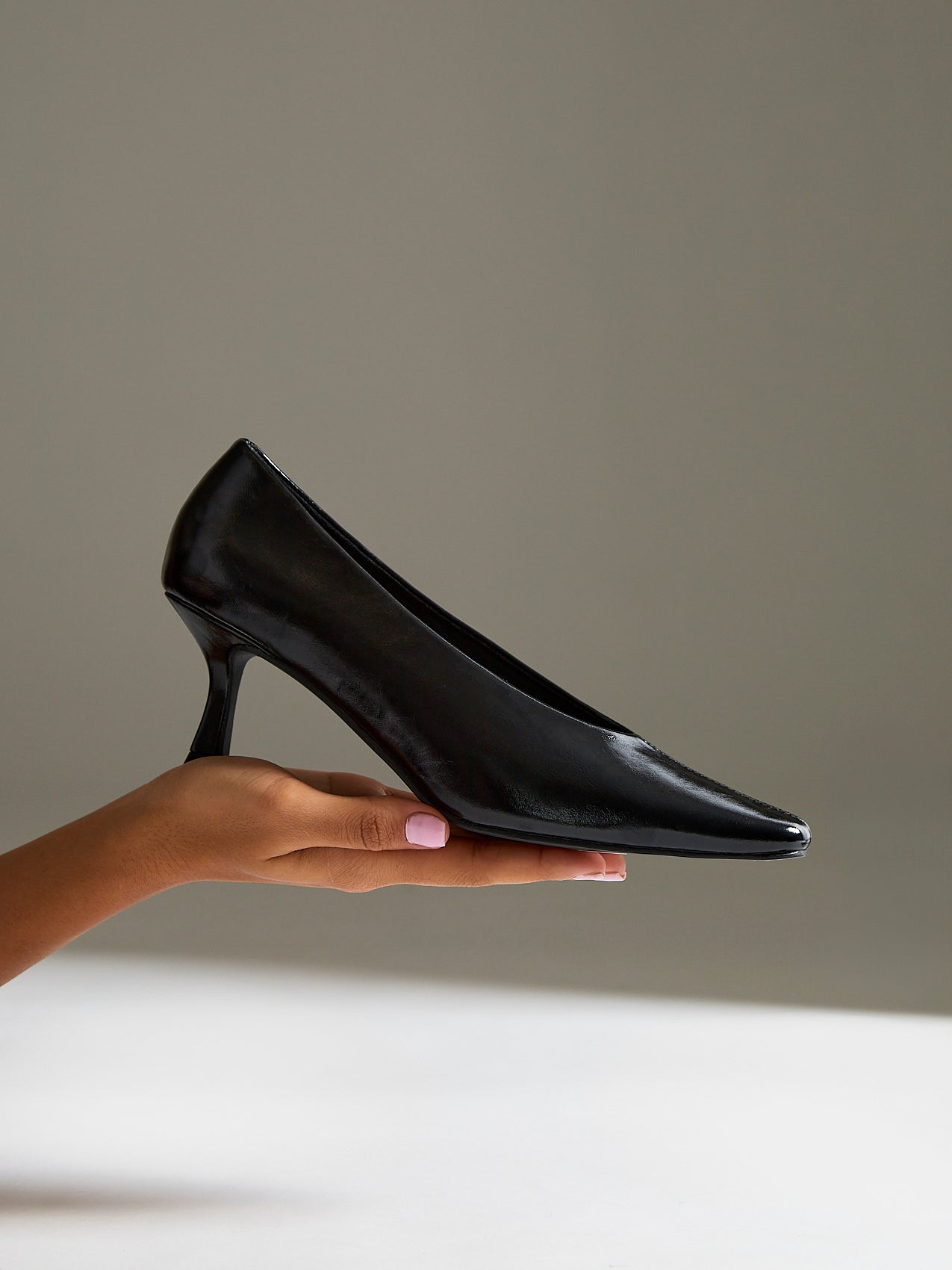 Delaney Black Faux Leather Square Toe Court Heels