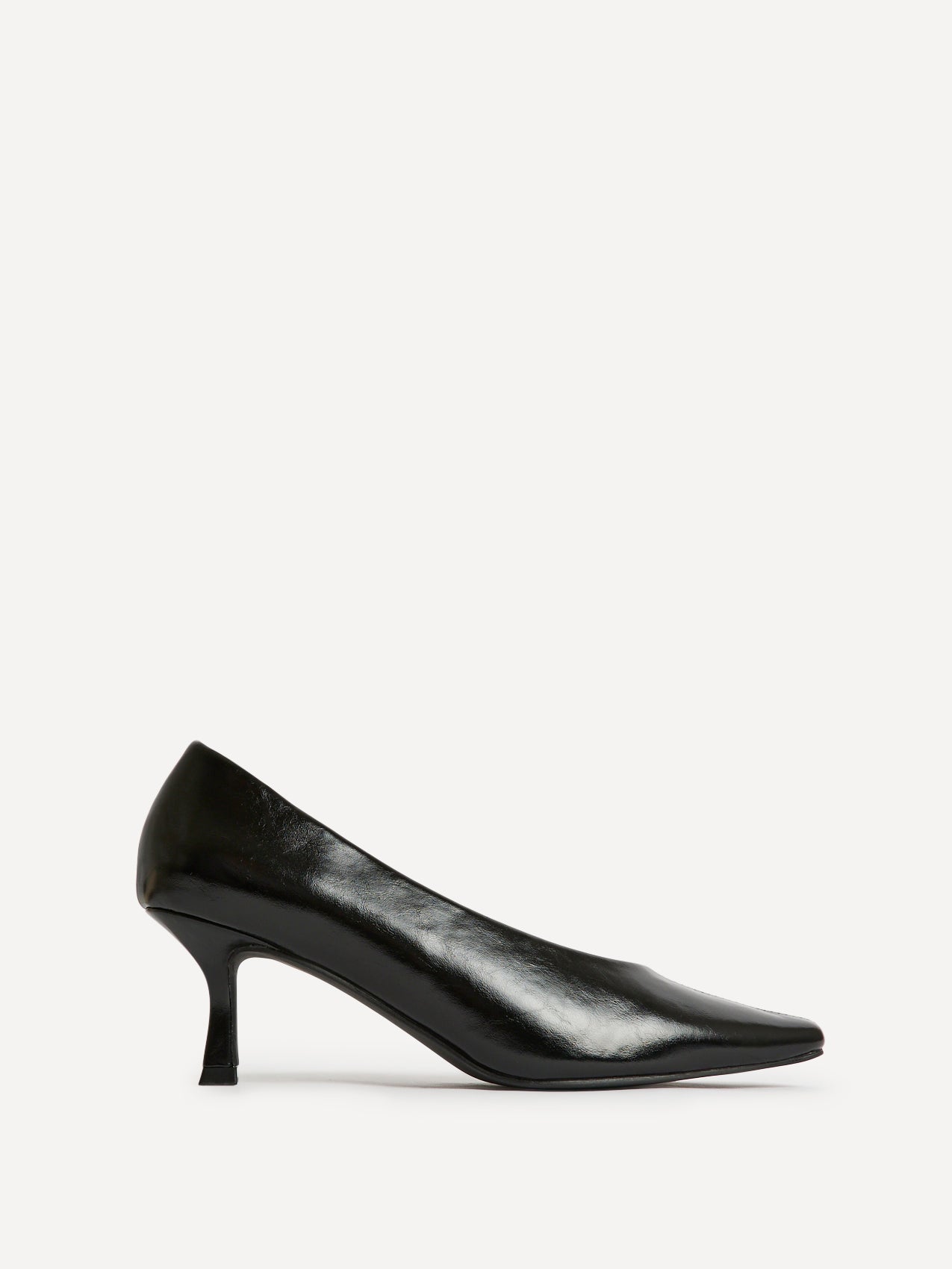 Delaney Black Faux Leather Square Toe Court Heels