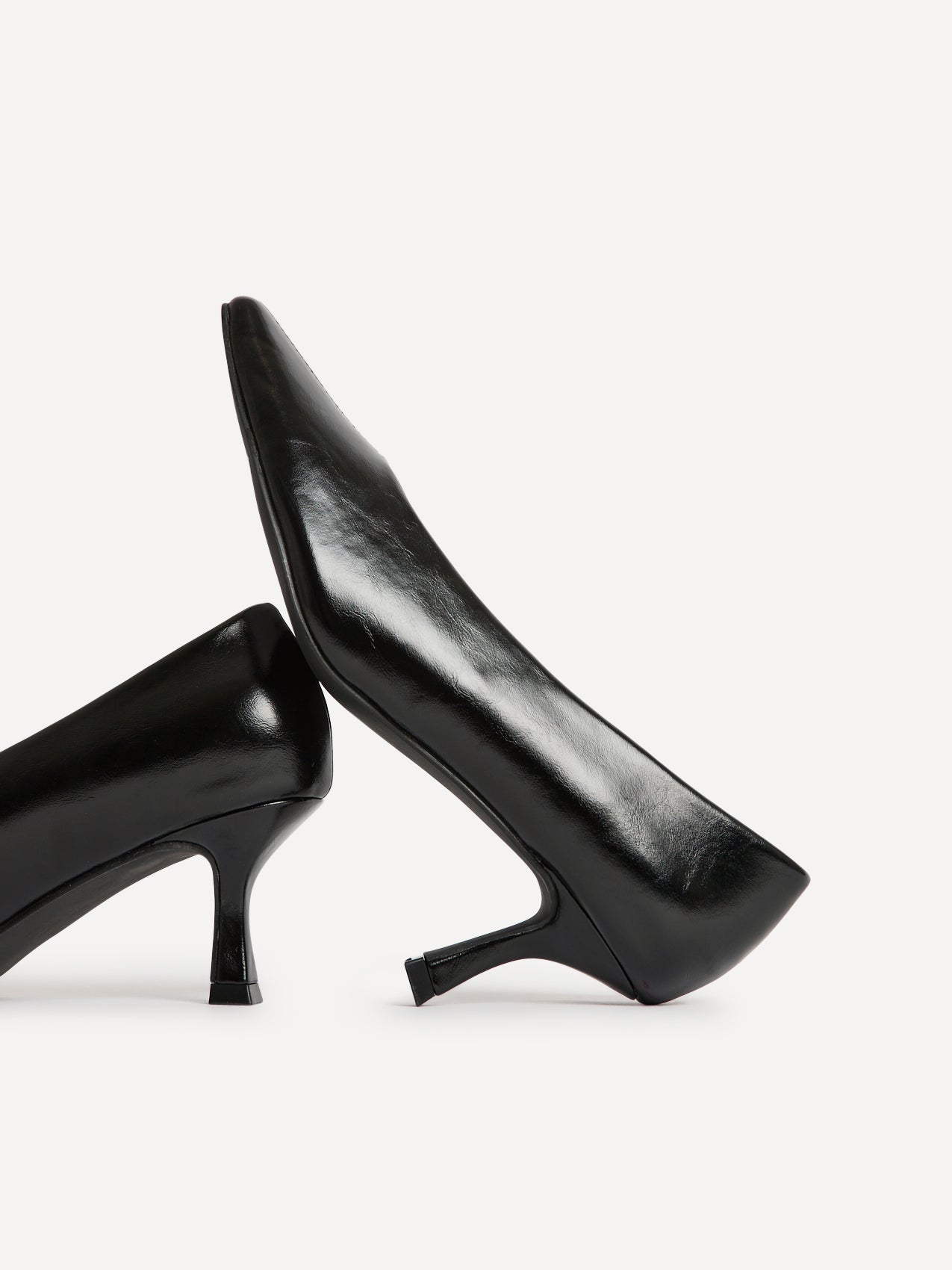 Delaney Black Faux Leather Square Toe Court Heels