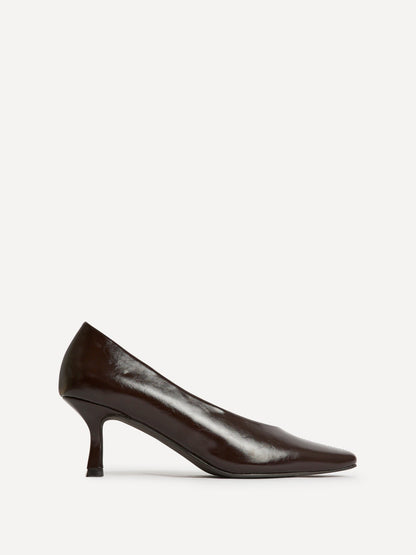 Delaney Brown Faux Leather Square Toe Court Heels