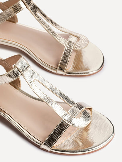 Deluxe Wide Fit Gold T-Bar Sandals