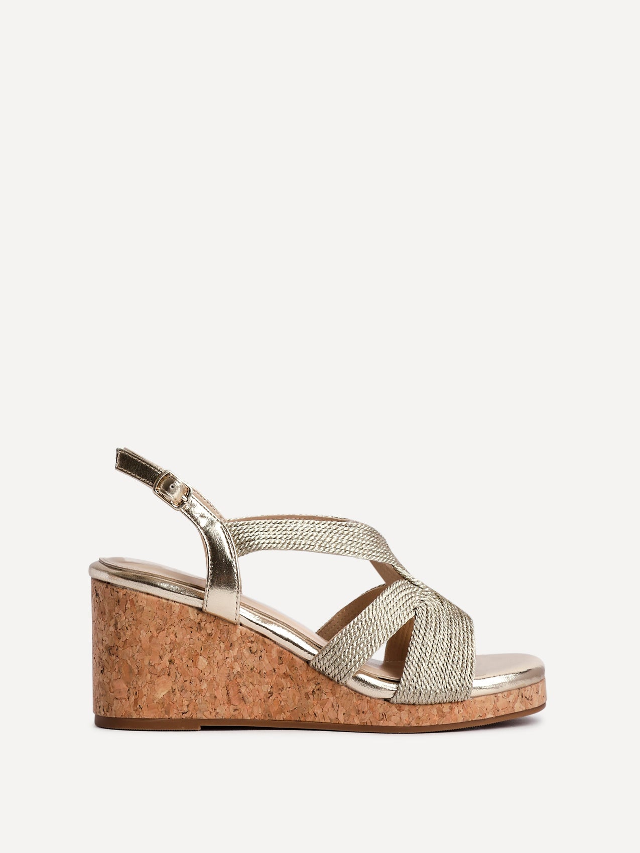 Destined Gold Woven Design Cork Wedges