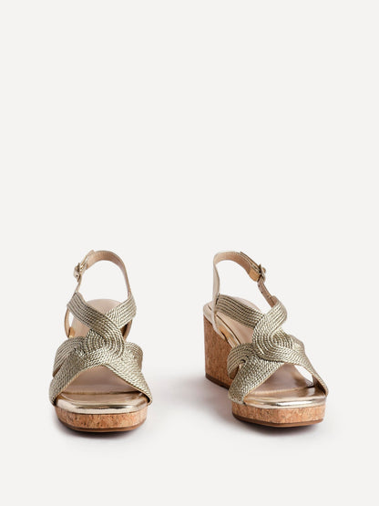 Destined Gold Woven Design Cork Wedges
