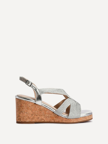 Destined Silver Woven Design Cork Wedges
