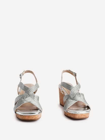Destined Silver Woven Design Cork Wedges