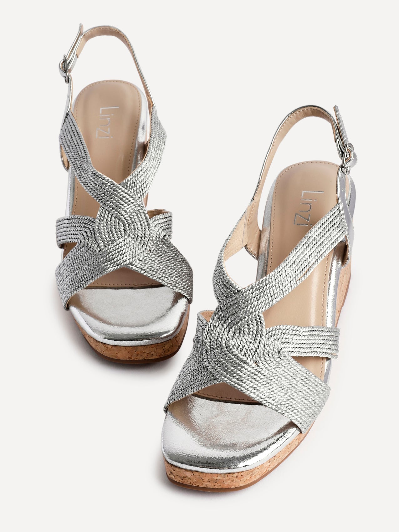 Destined Silver Woven Design Cork Wedges