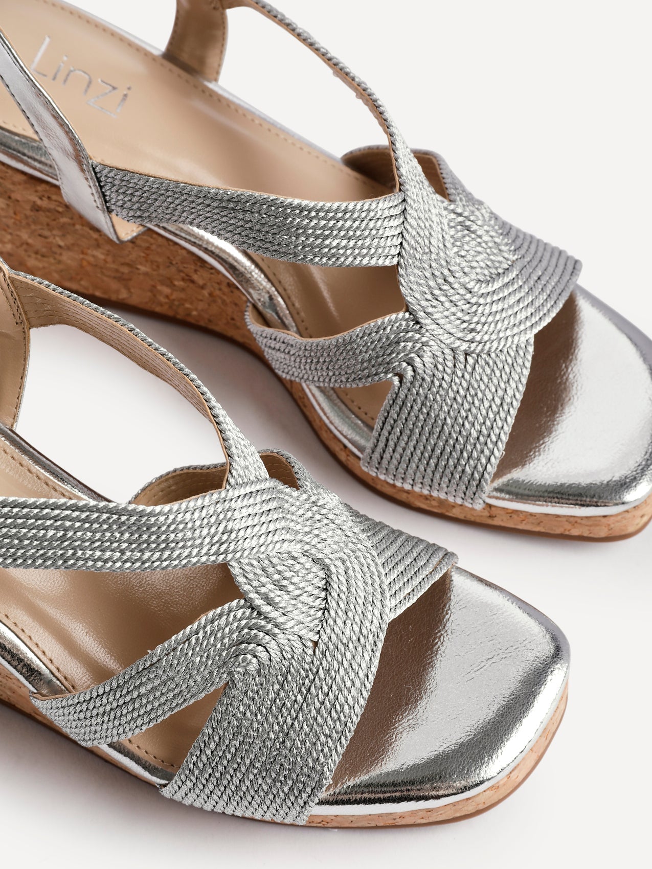 Destined Silver Woven Design Cork Wedges