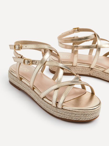 Dezi Gold Strappy Flatform Sandals
