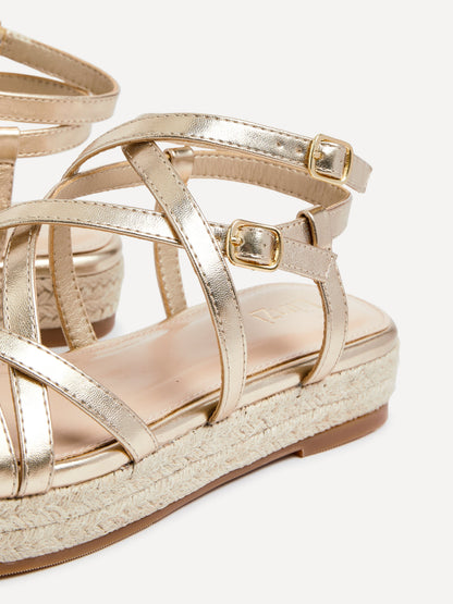 Dezi Gold Strappy Flatform Sandals