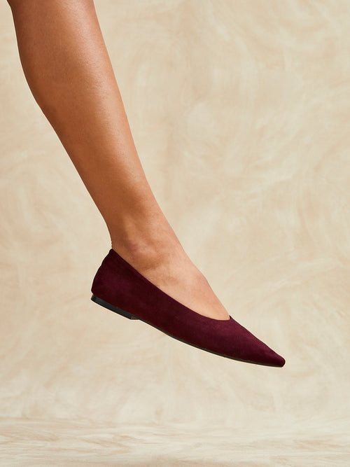 Direct Burgundy Pointed Toe Ballet Flats