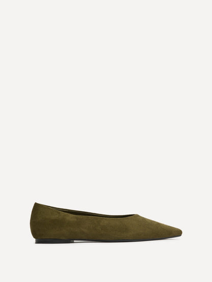 Direct Khaki Pointed Toe Ballet Flats