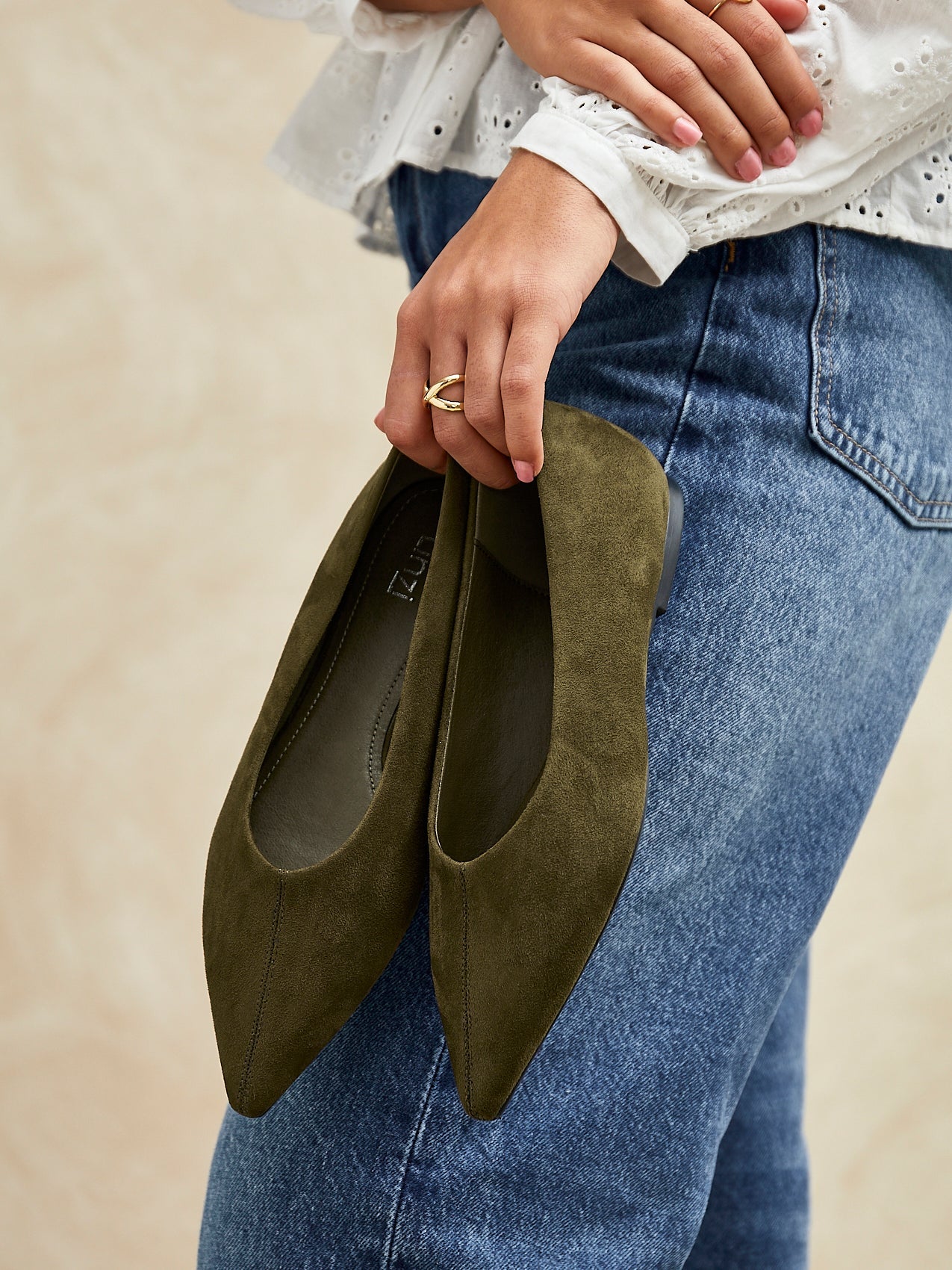 Direct Khaki Pointed Toe Ballet Flats