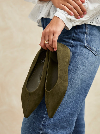 Direct Khaki Pointed Toe Ballet Flats