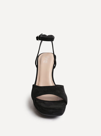 Diva Black Faux Suede Platform Heels