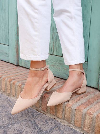 Dolly Wide Fit Nude Faux Suede Low Court Heels