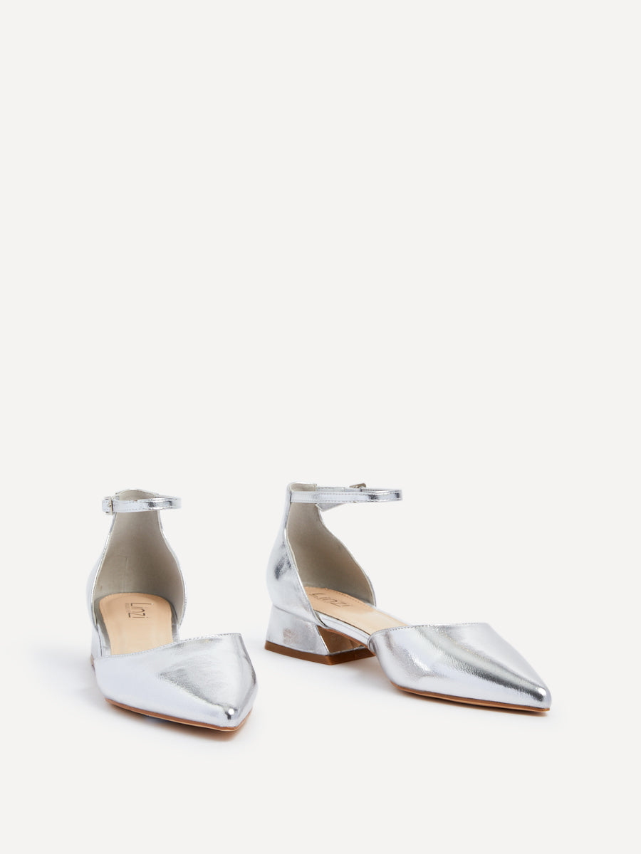 Dolly Wide Fit Silver Faux Leather Low Court Heels