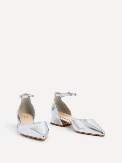 Dolly Wide Fit Silver Faux Leather Low Court Heels