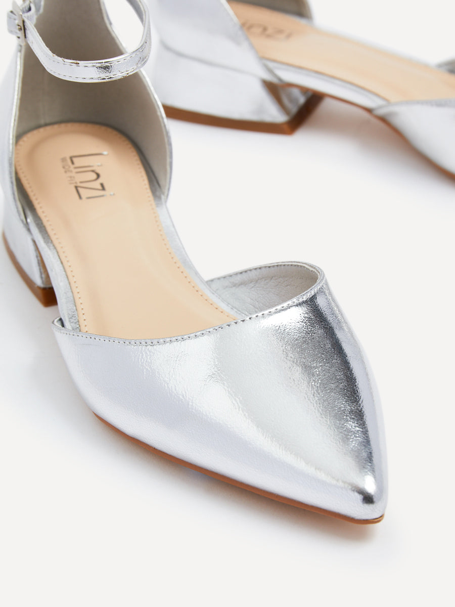 Dolly Wide Fit Silver Faux Leather Low Court Heels