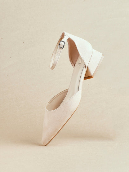 Dolly Wide Fit Nude Faux Suede Low Court Heels