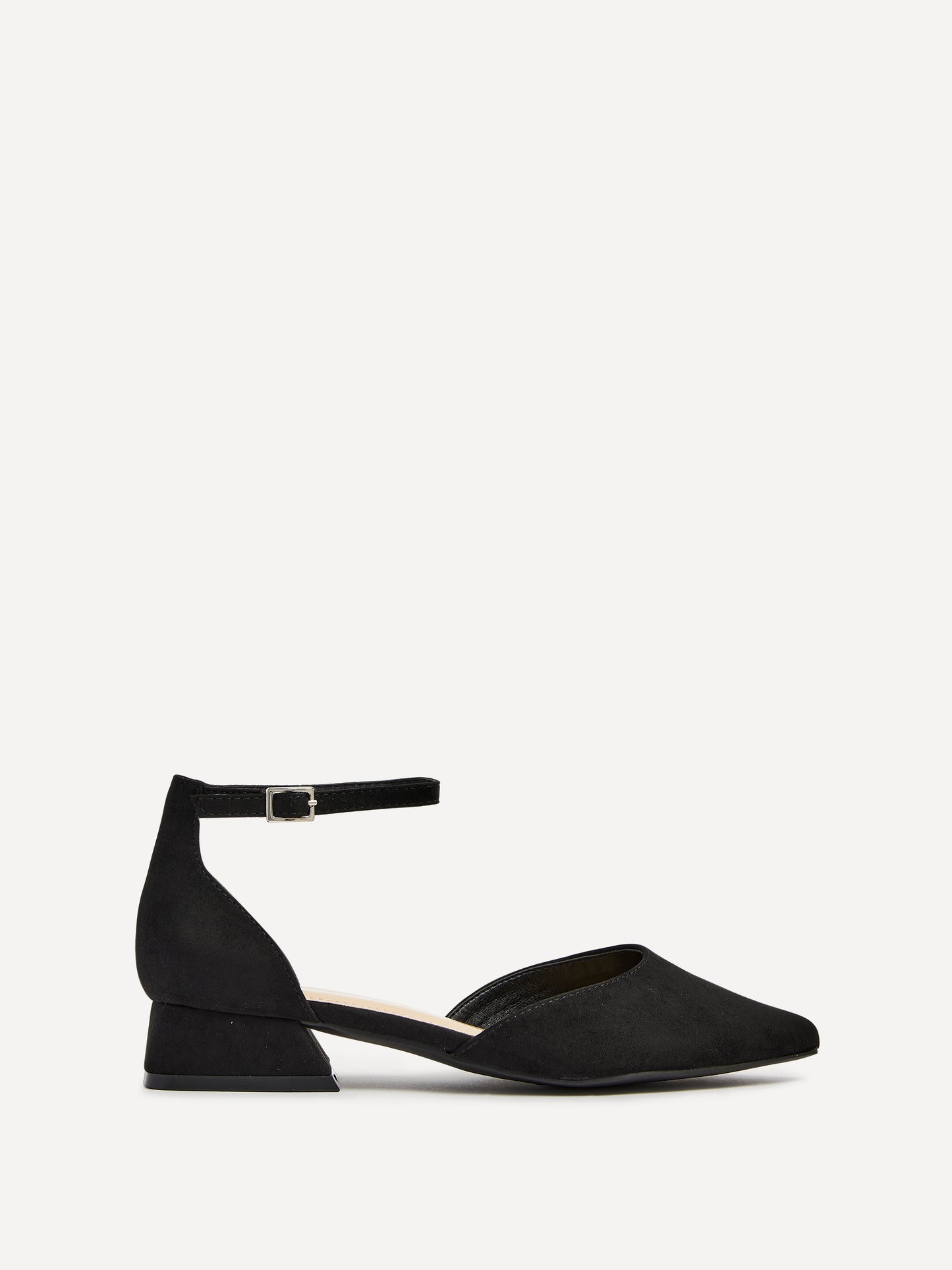 Dolly Wide Fit Black Faux Suede Low Court Heels