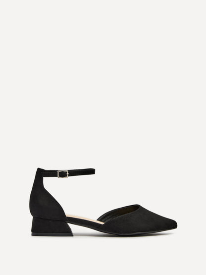 Dolly Wide Fit Black Faux Suede Low Court Heels