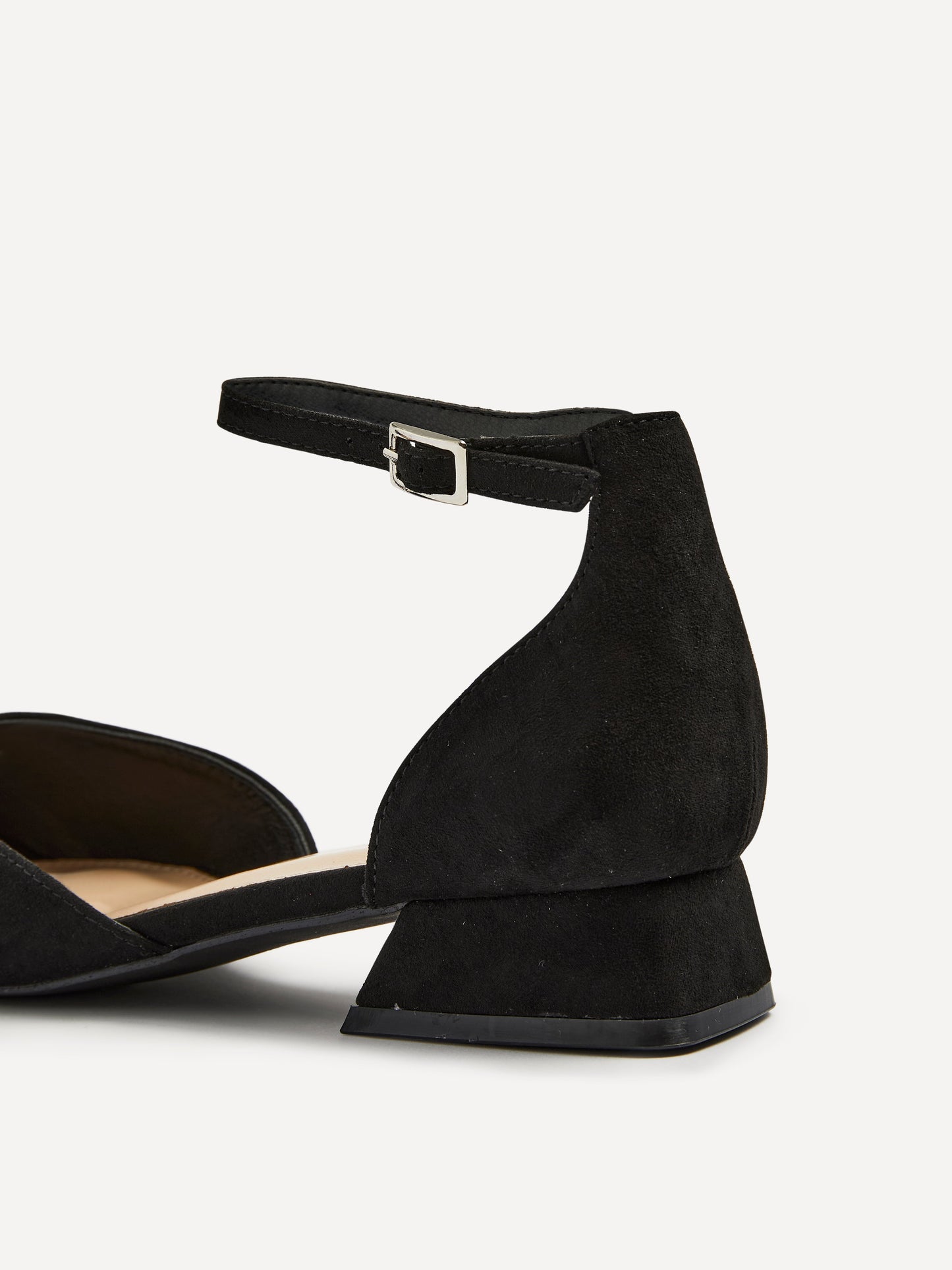 Dolly Wide Fit Black Faux Suede Low Court Heels