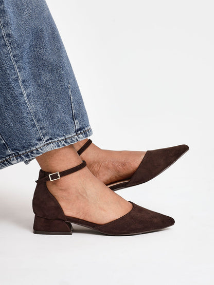 Dolly Wide Fit Brown Faux Suede Low Court Heels
