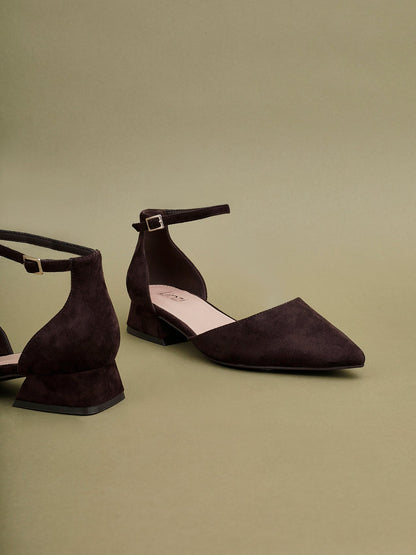 Dolly Wide Fit Brown Faux Suede Low Court Heels