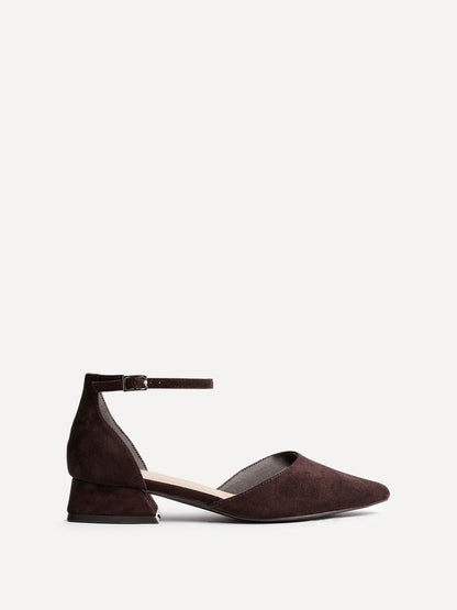 Dolly Wide Fit Brown Faux Suede Low Court Heels