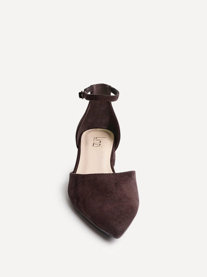 Dolly Wide Fit Brown Faux Suede Low Court Heels