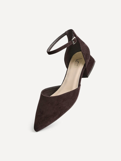 Dolly Wide Fit Brown Faux Suede Low Court Heels