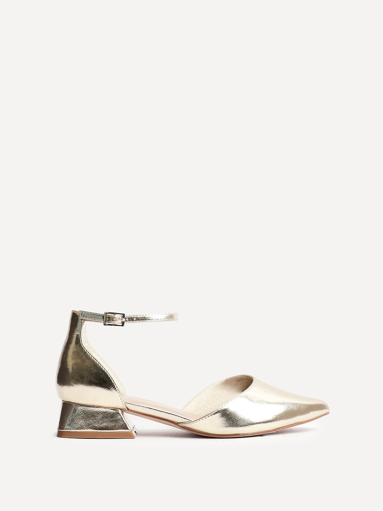Dolly Wide Fit Gold Faux Leather Low Court Heels