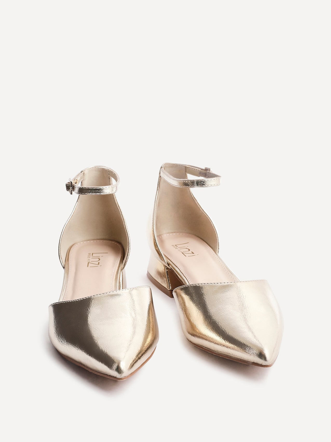 Dolly Wide Fit Gold Faux Leather Low Court Heels