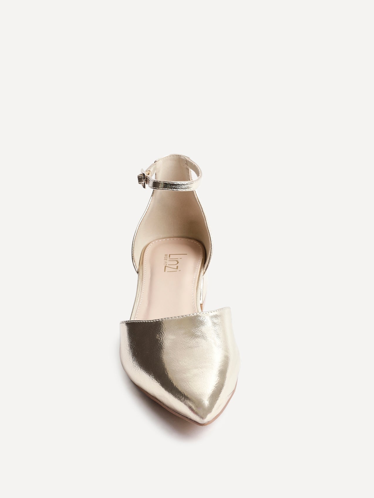 Dolly Wide Fit Gold Faux Leather Low Court Heels