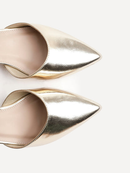 Dolly Wide Fit Gold Faux Leather Low Court Heels