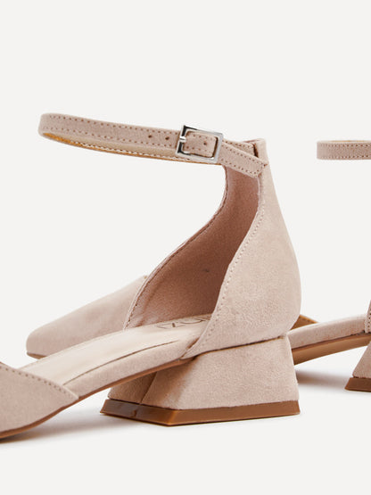 Dolly Wide Fit Nude Faux Suede Low Court Heels
