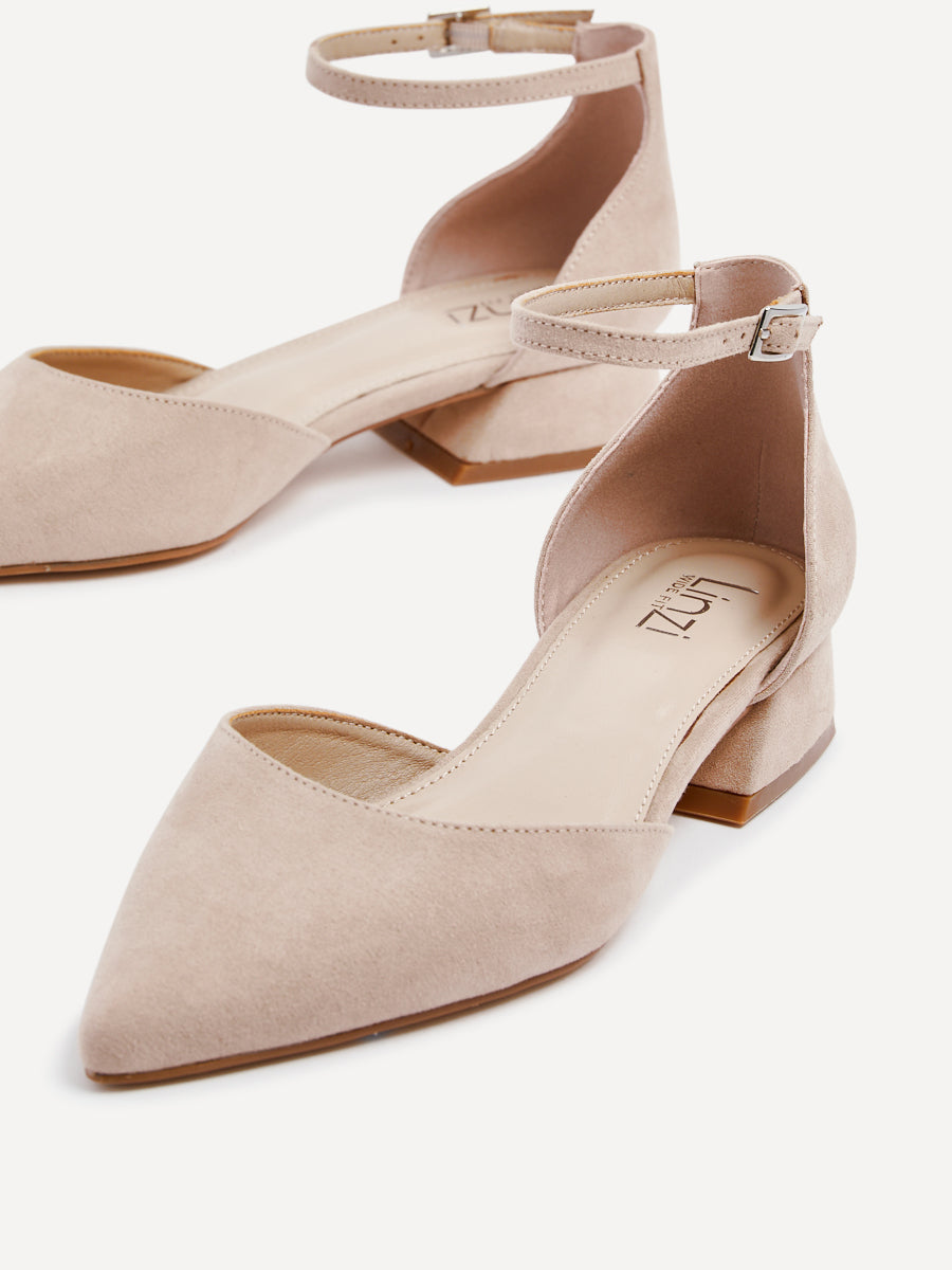 Dolly Wide Fit Nude Faux Suede Low Court Heels