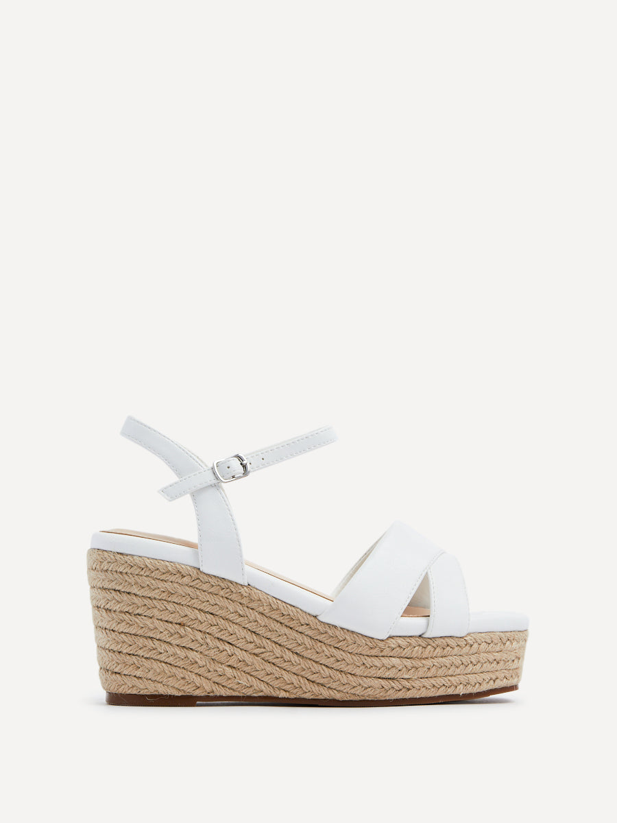 Desert Wide Fit White Faux Leather Wedges